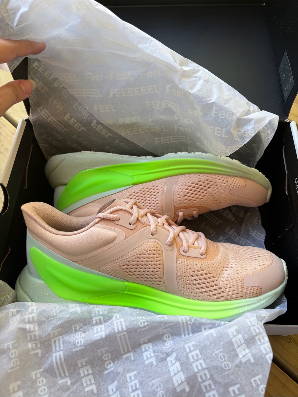 NIB Lululemon size 7 Breathable Pink & Neon Green Women's Running Sneakers